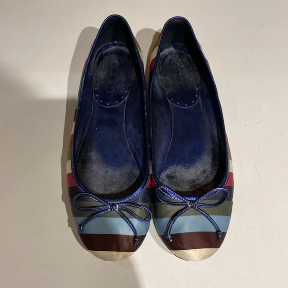 Coach Ballet Flats Silk Striped Legacy Stripe Womens Preppy Shoes - 8.5 - Picture 6 of 9